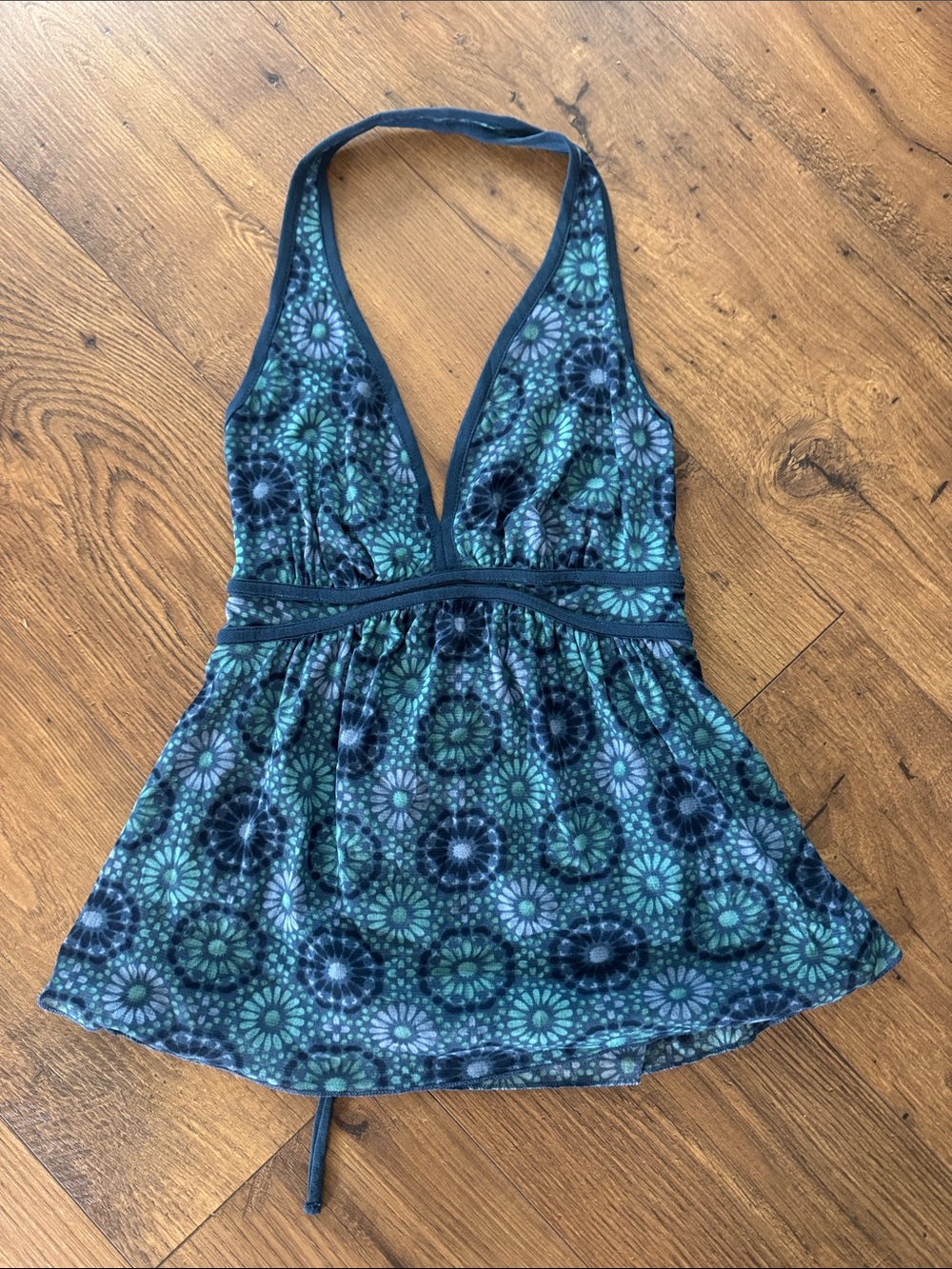 New York & Company Teal and Navy Floral Halter Bandeau